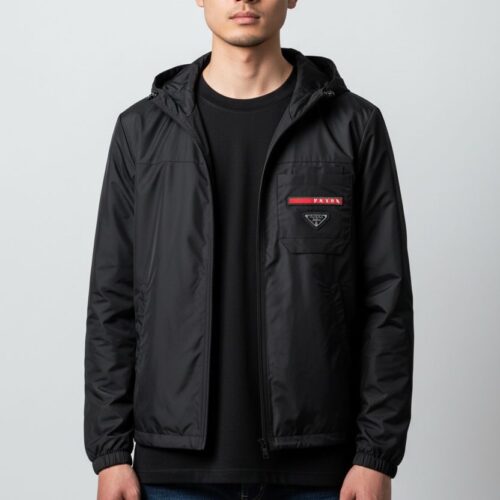 Prada Black Re Nylon Hooded Wind Cheater Jacket