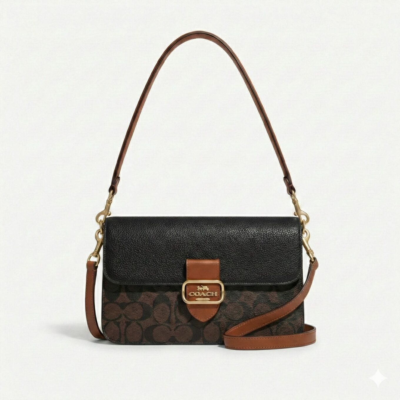 Coach Morgan Signature Coffee Black Shoulder Bag (With Box)