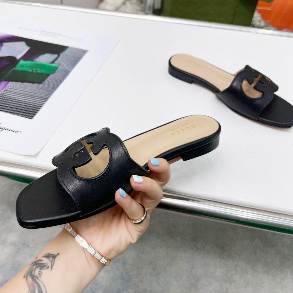 Gucci Interlocking G Black Slide