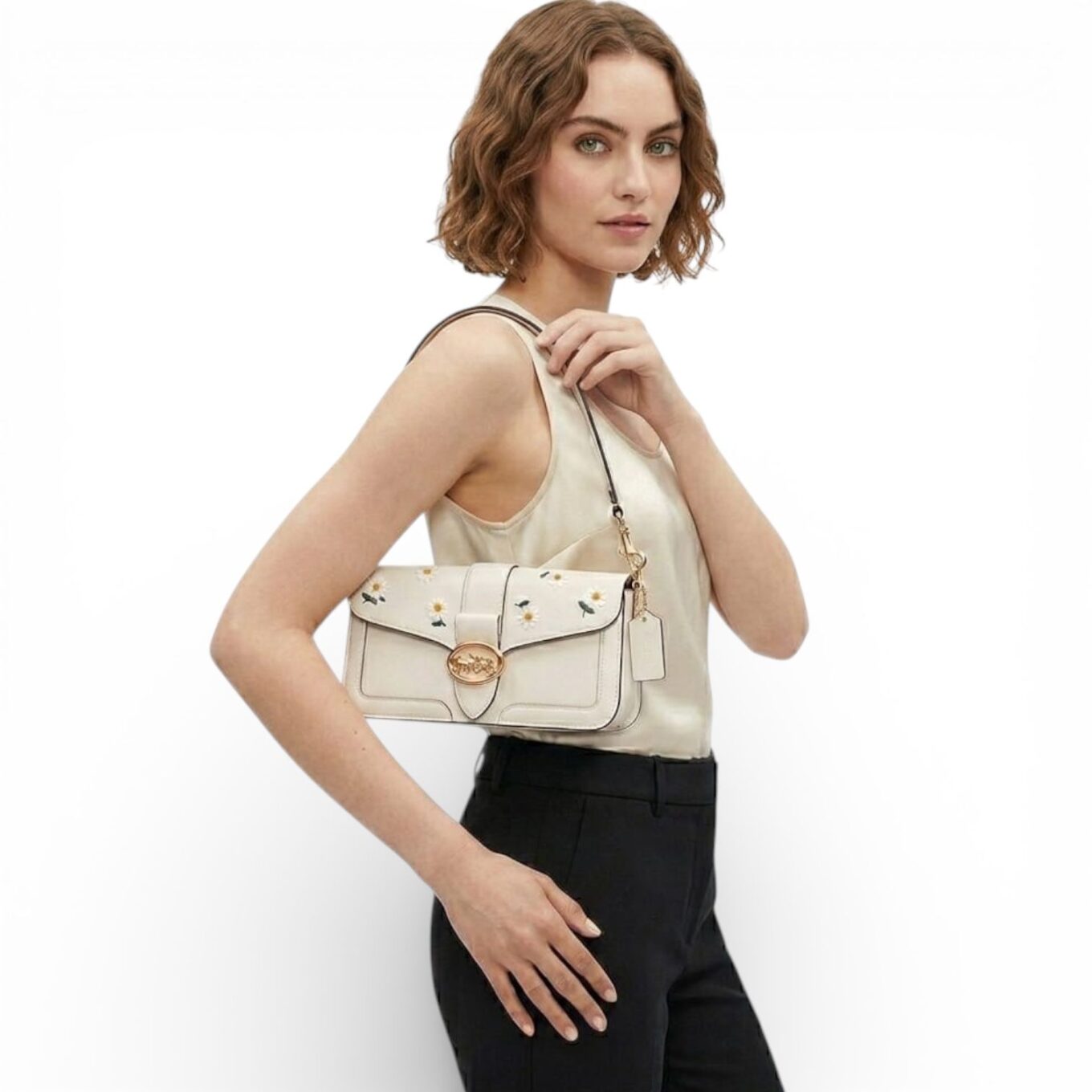 Coach Georgie Flower Daisy Embroidery Shoulder Bag (With Box)