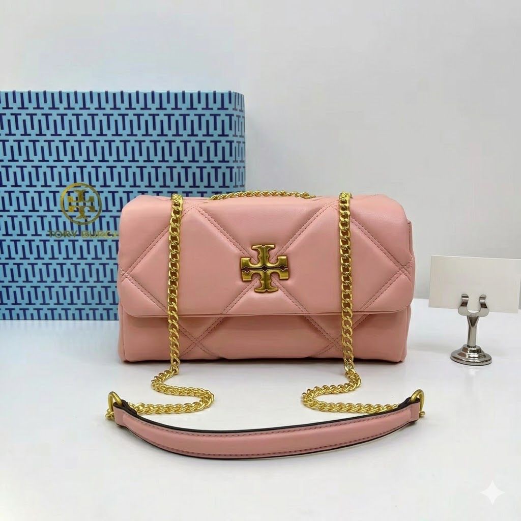 Tory Burch Diamond Kira Pink Color Sling Bag (With Box)
