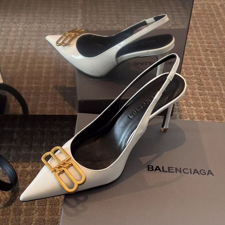 Balenciaga BB White Slingback Pump