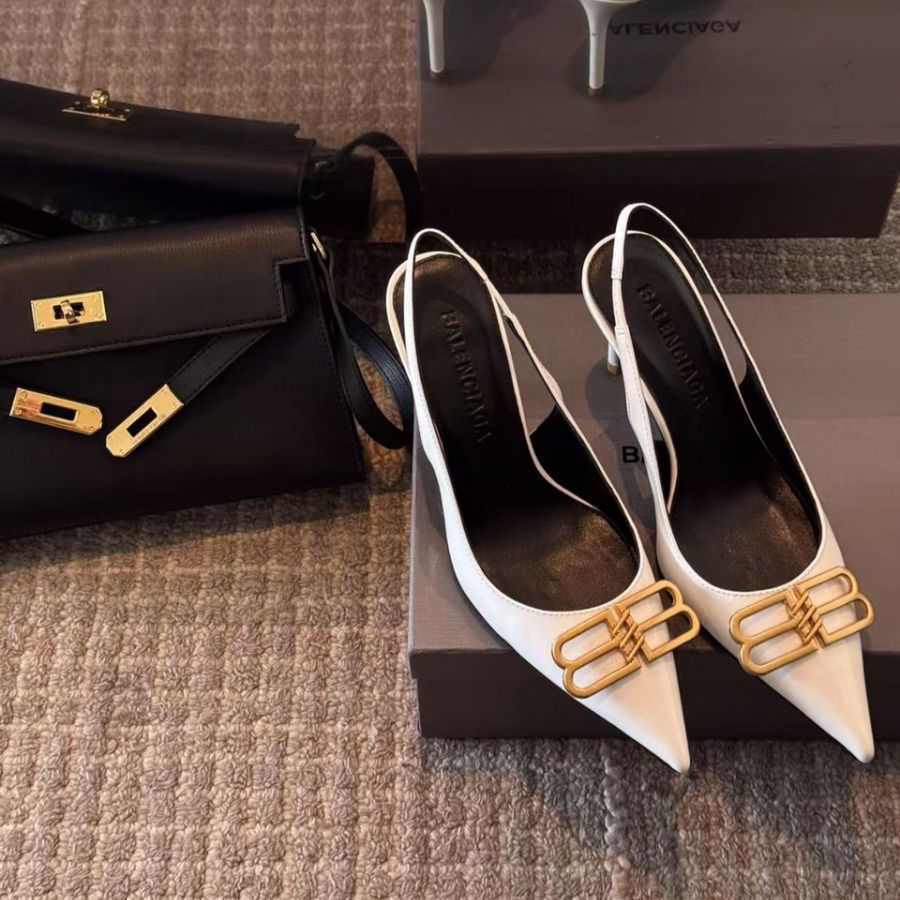 Balenciaga BB White Slingback Pump