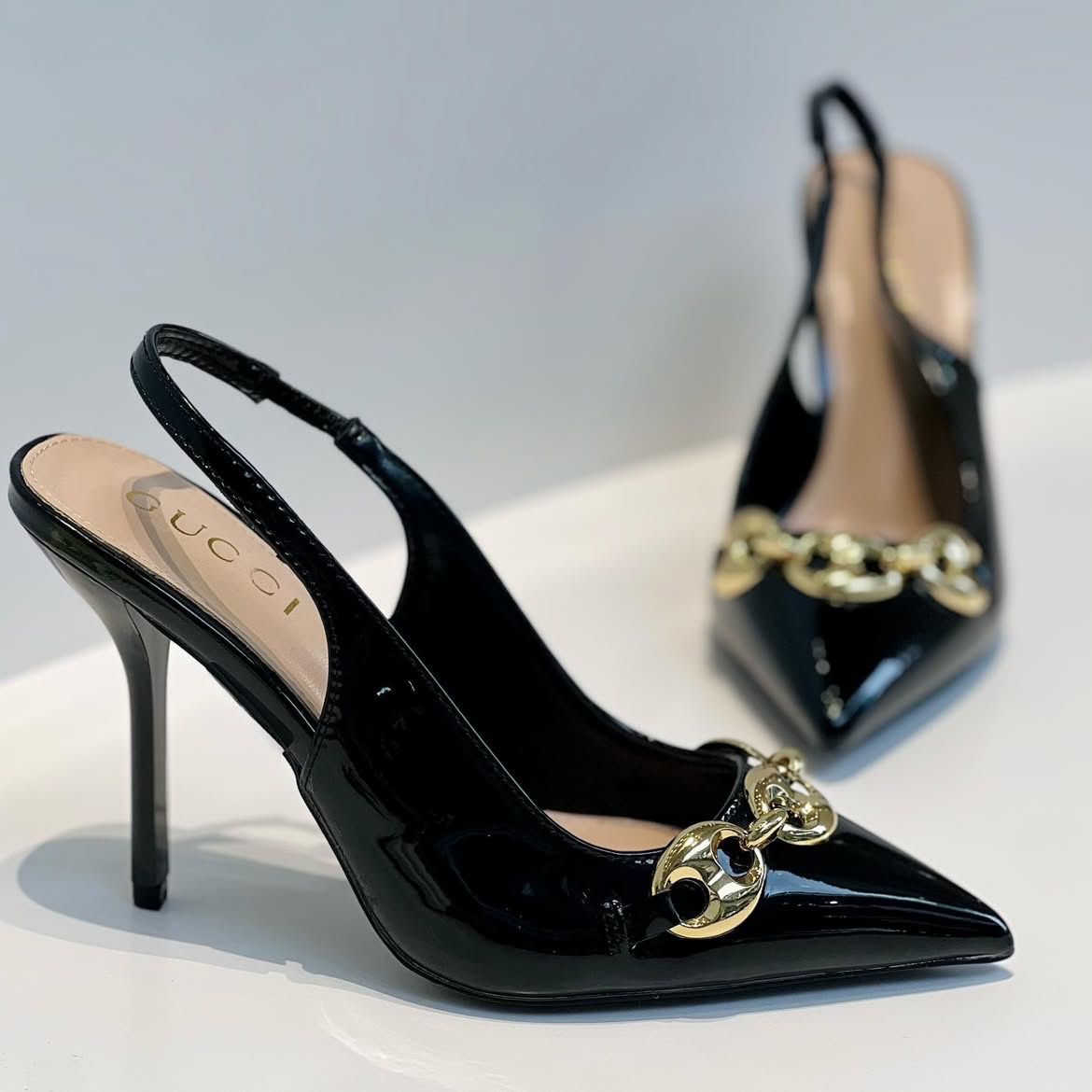 Gucci Marina Chain Black Heel
