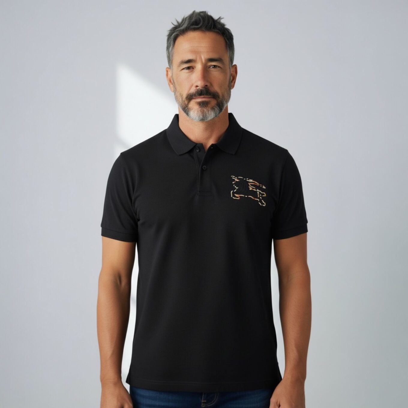 Burberry Cotton Equestrian Knight Black Polo Tshirt