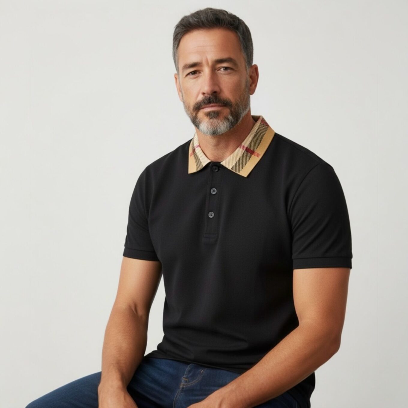 Burberry Check Collar Black Polo Tshirt