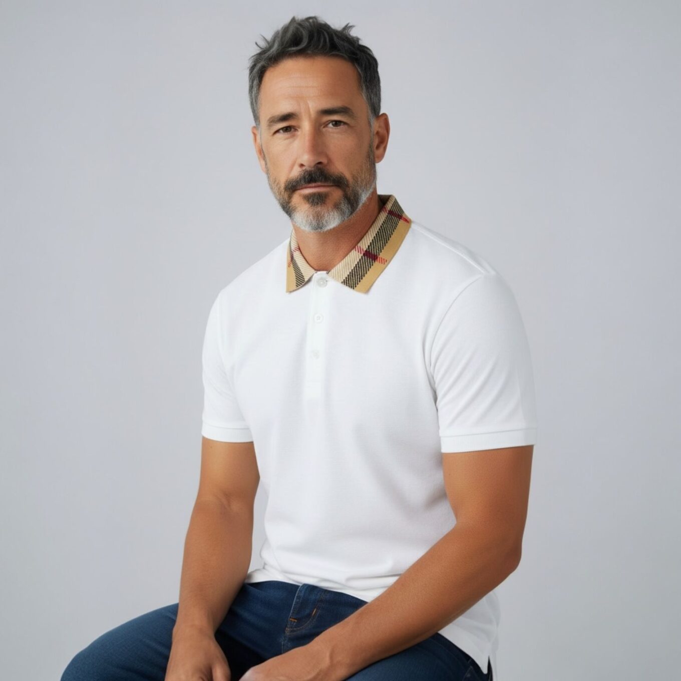Burberry Check Collar White Polo Tshirt