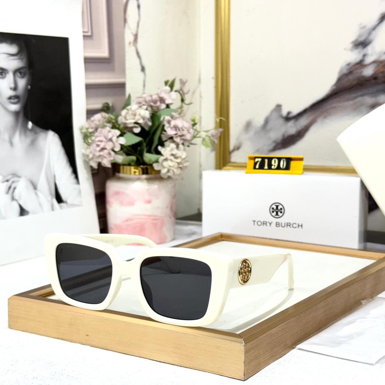 Tory Burch White Rectangular Sunglass for Women