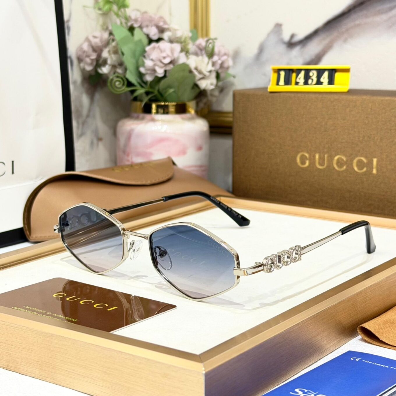 Gucci Hexagonal Blue Sunglass For Women