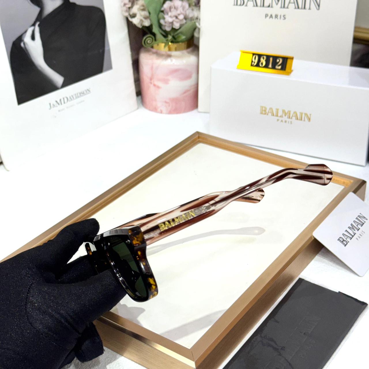 Balmain Brown Green Wayfarer Sunglass For Men