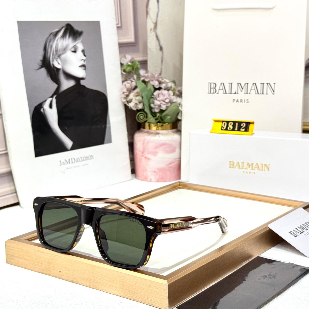 Balmain Brown Green Wayfarer Sunglass For Men