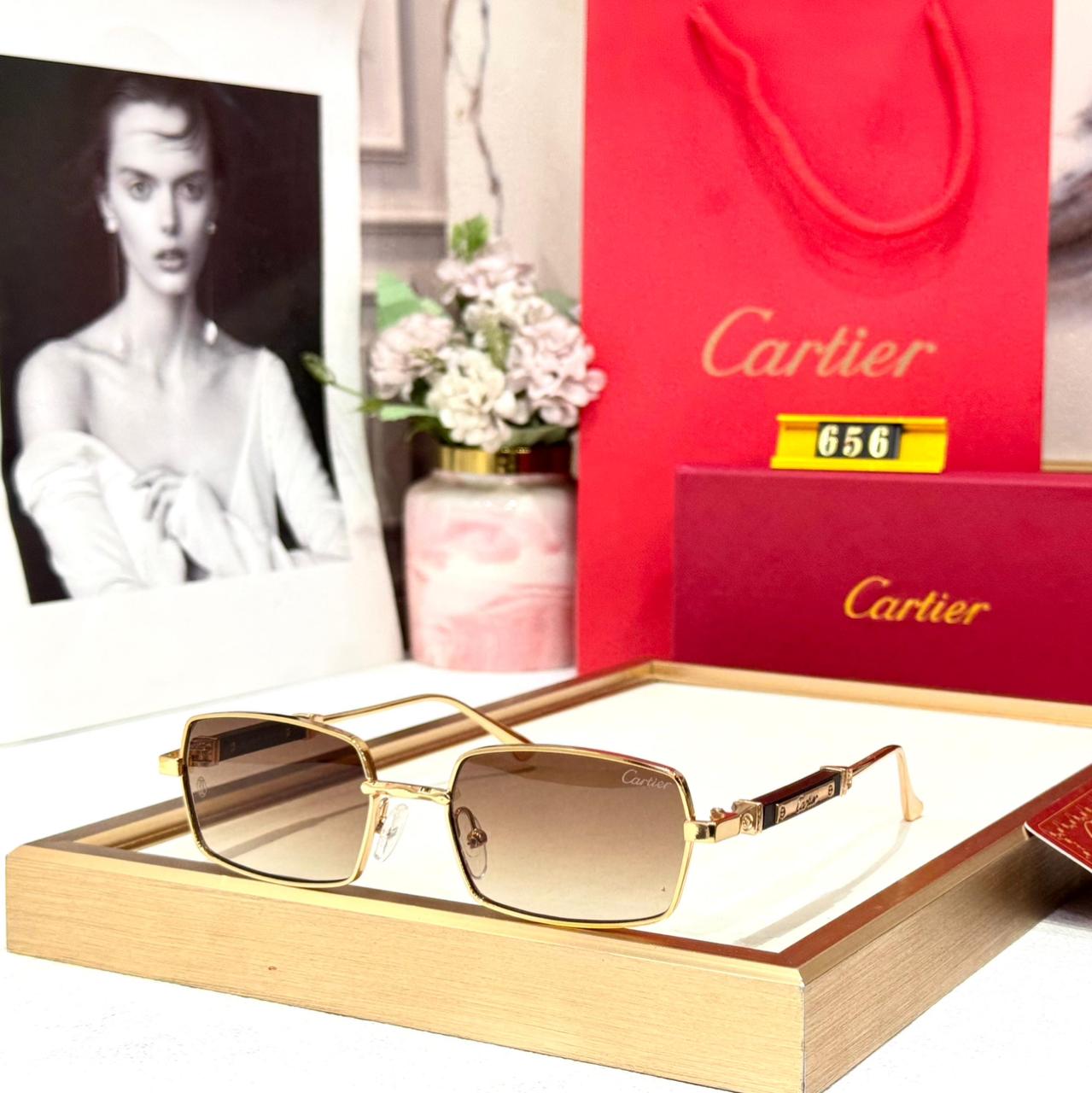 Cartier Rectangular Brown Sunglass For Men