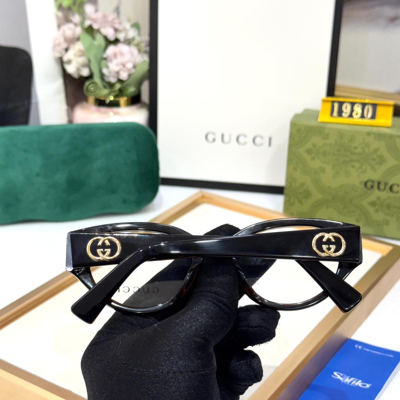 Gucci Black Brown Cat-Eye Optical Eyeglasses for Women