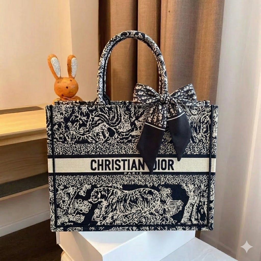 Christian Dior Black Tiger Tote (With Box)