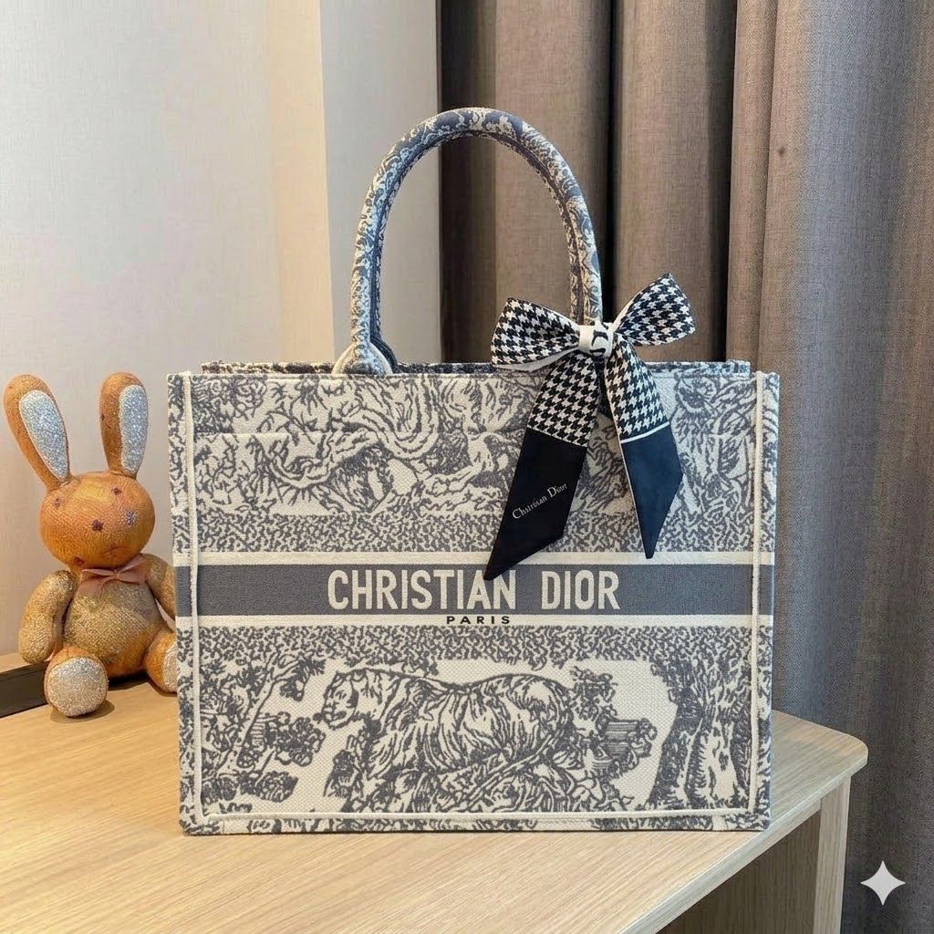 Christian Dior Grey Tiger Tote (With Box)