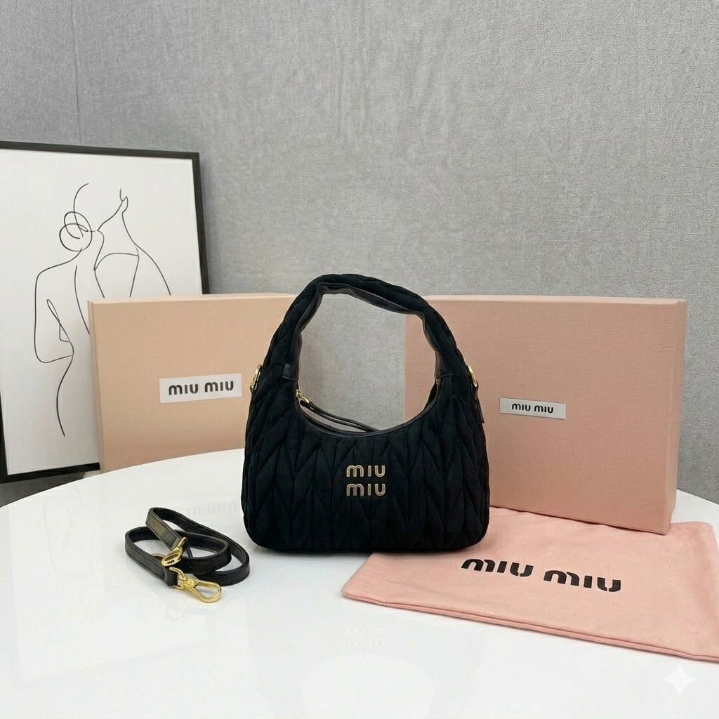 Miu Miu Wander Velvet Black Shoulder Bag (With Box)