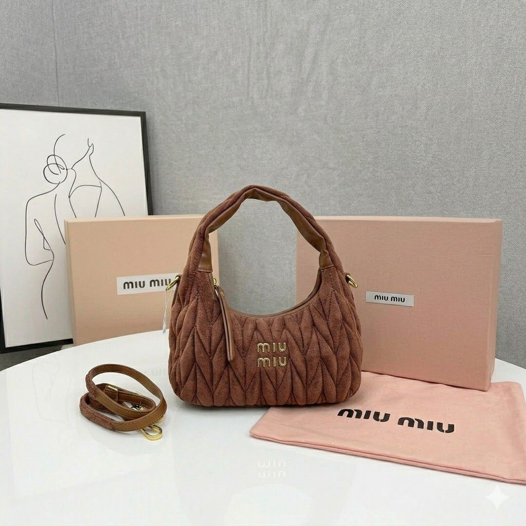 Miu Miu Wander Velvet Brown Shoulder Bag (With Box)