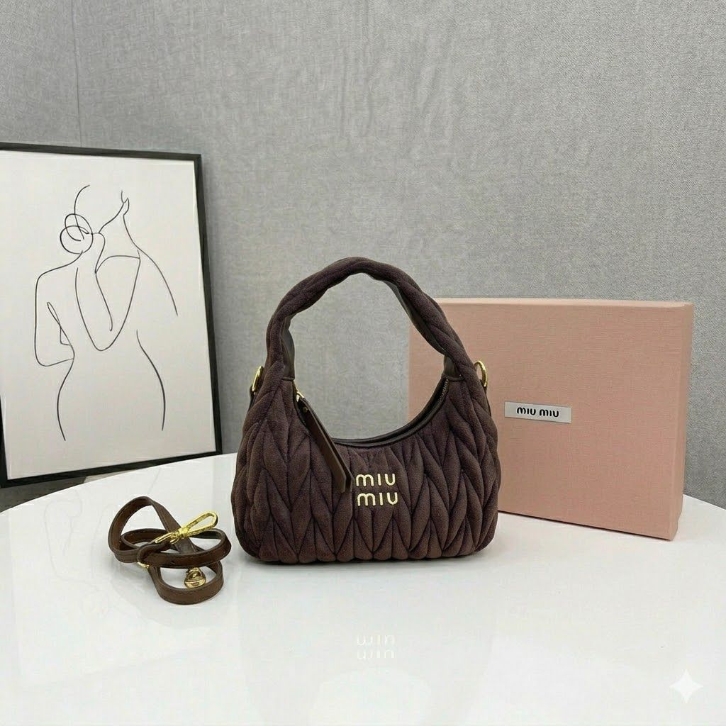 Miu Miu Wander Velvet Coffee Shoulder Bag (With Box)