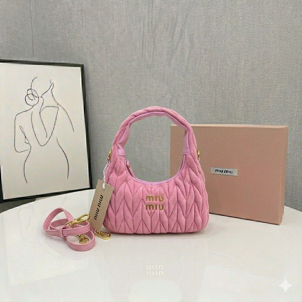 Miu Miu Wander Velvet Pink Shoulder Bag (With Box)