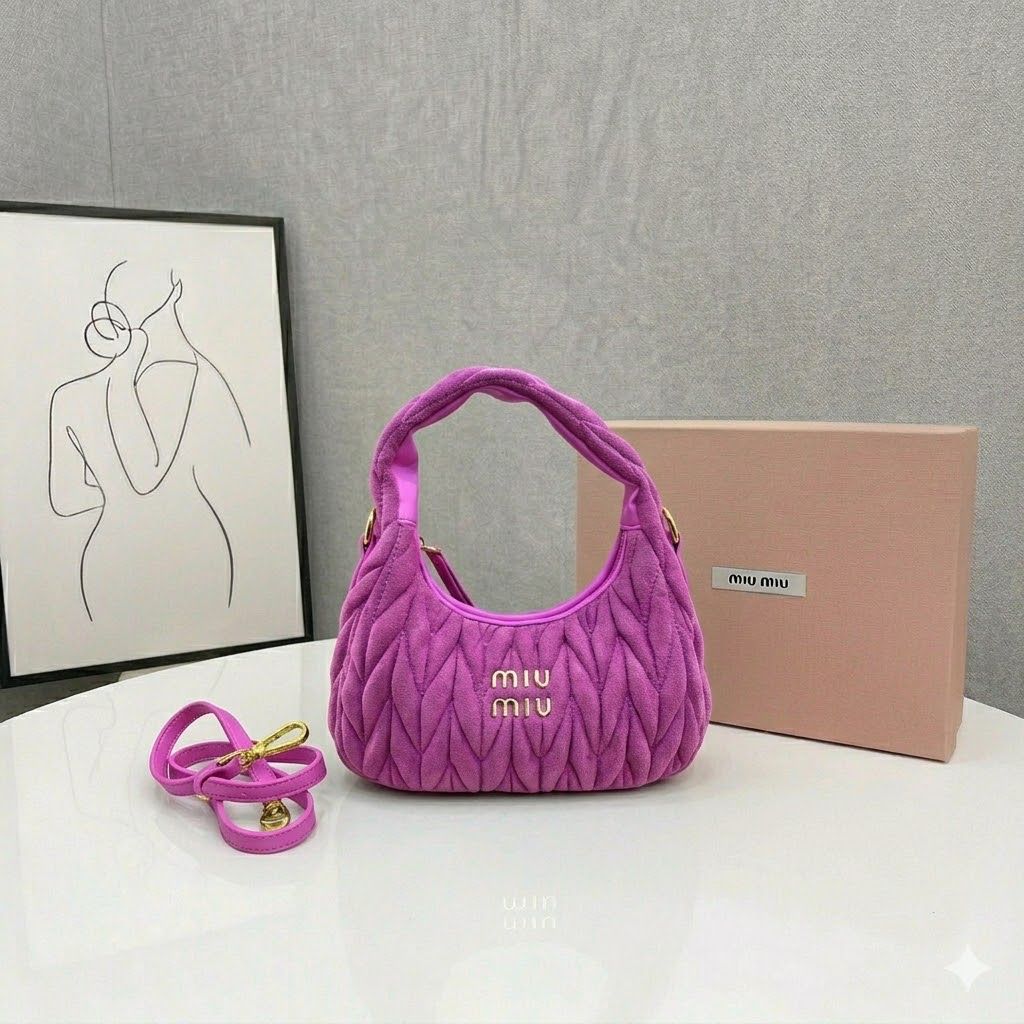 Miu Miu Wander Velvet Magenta Rose Pink Shoulder Bag (With Box)