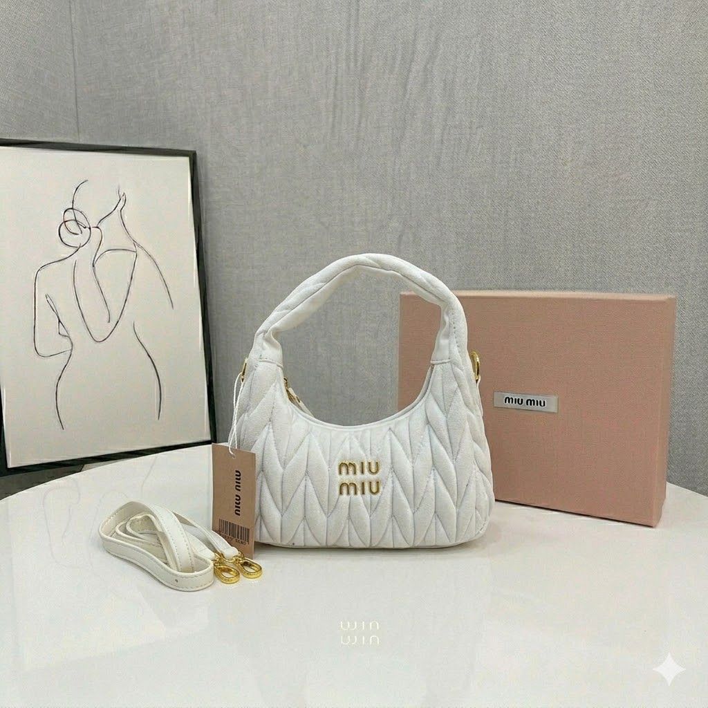 Miu Miu Wander Velvet White Shoulder Bag (With Box)