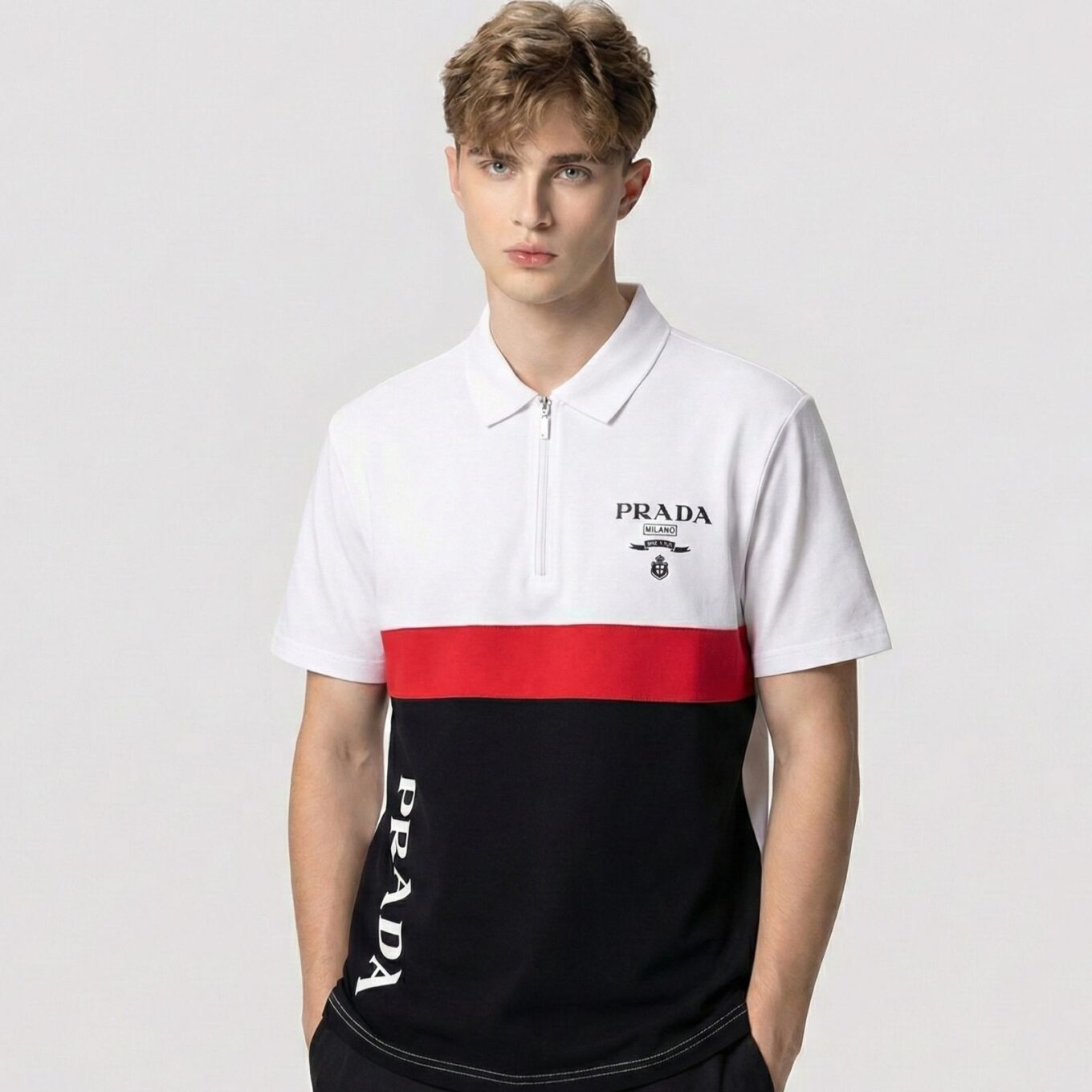 Prada Milano White Multi Color Polo Tshirt