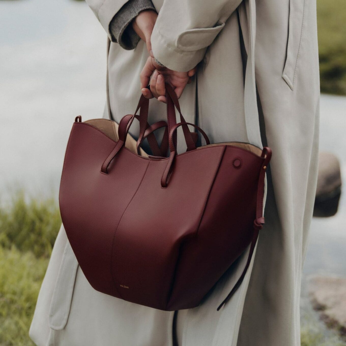 Polene Cyme Textured Maroon Handbag