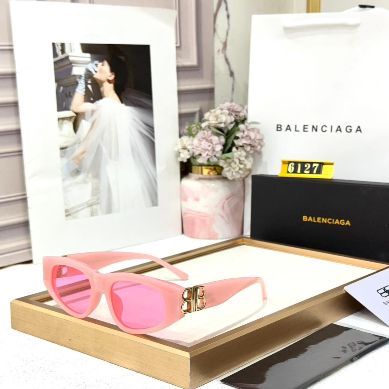 Balenciaga Pink Rectangular Women Sunglass