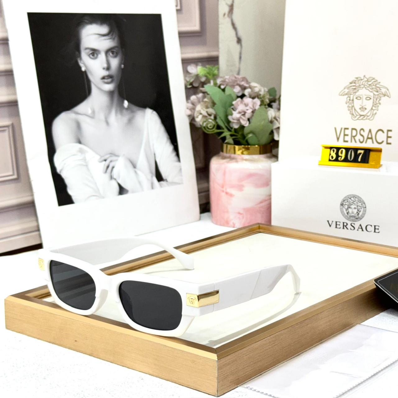 Versace White Rectangular Women Sunglass