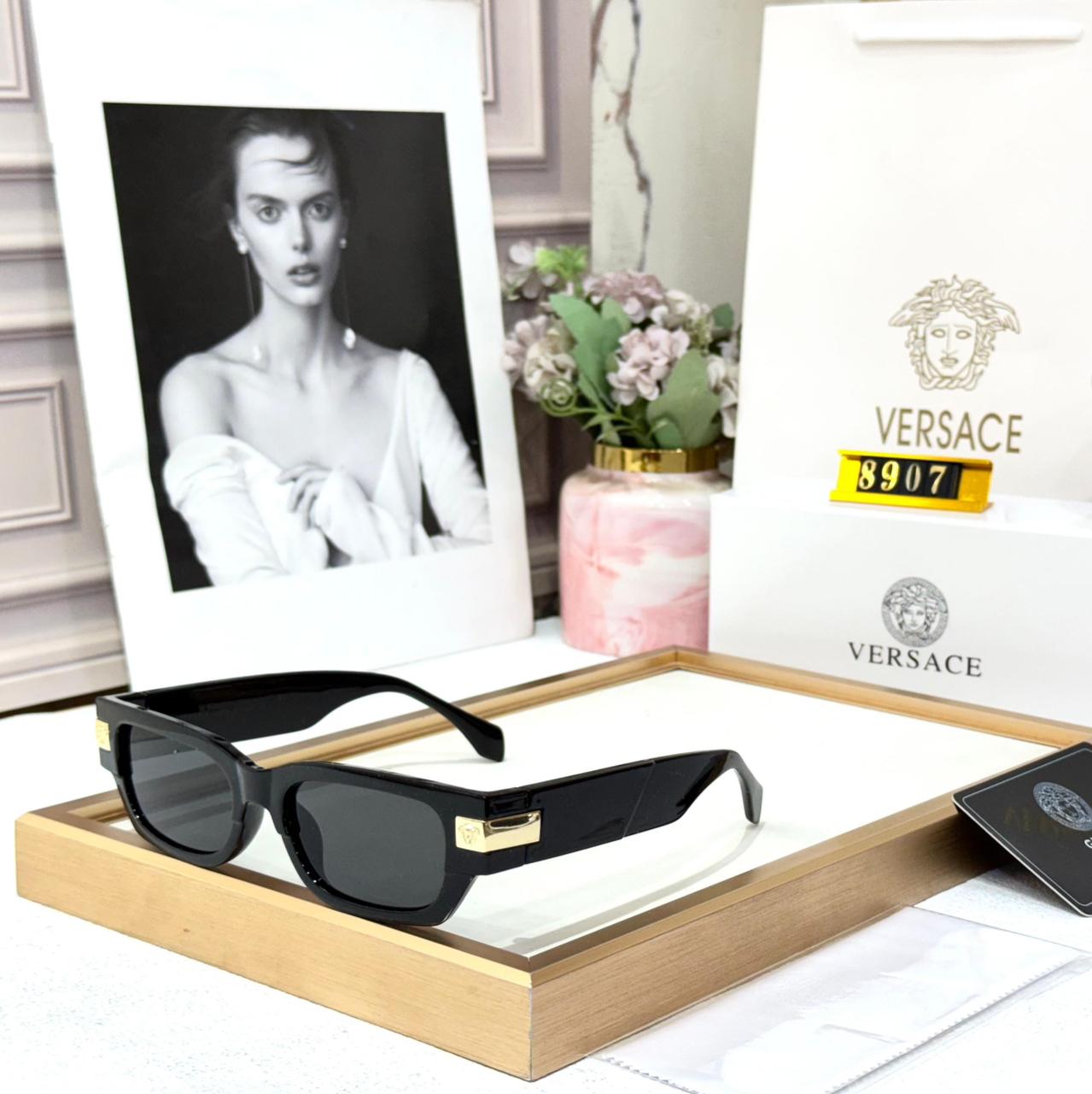 Versace Black Rectangular Women Sunglass