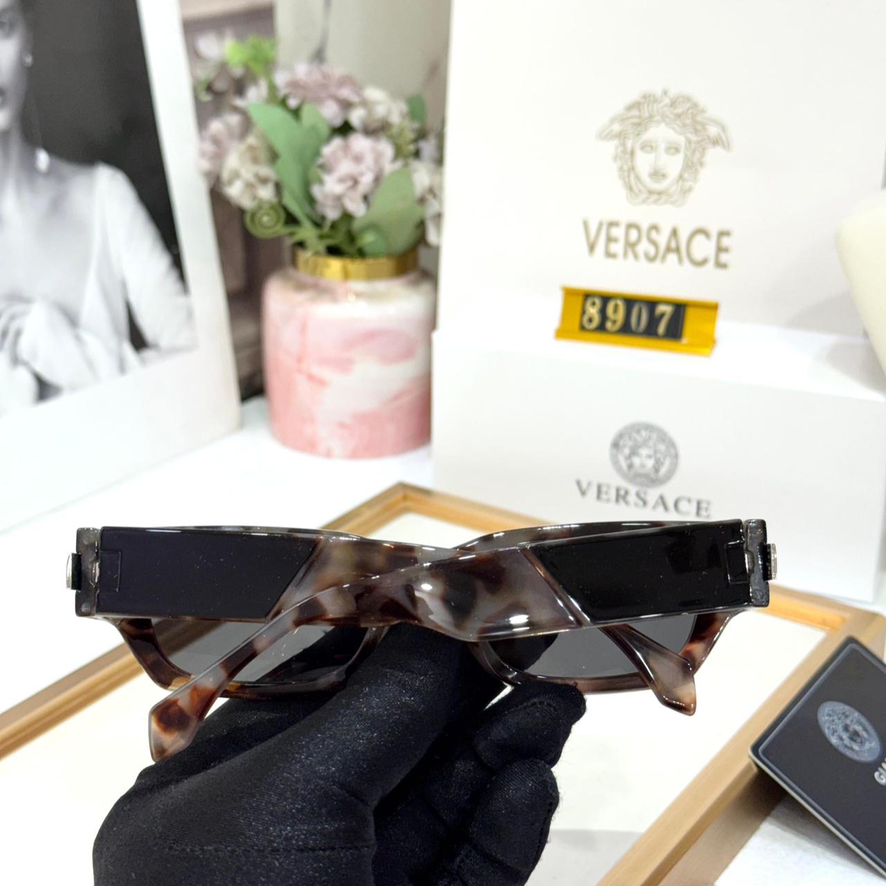 Versace Black Leopard Rectangular Women Sunglass
