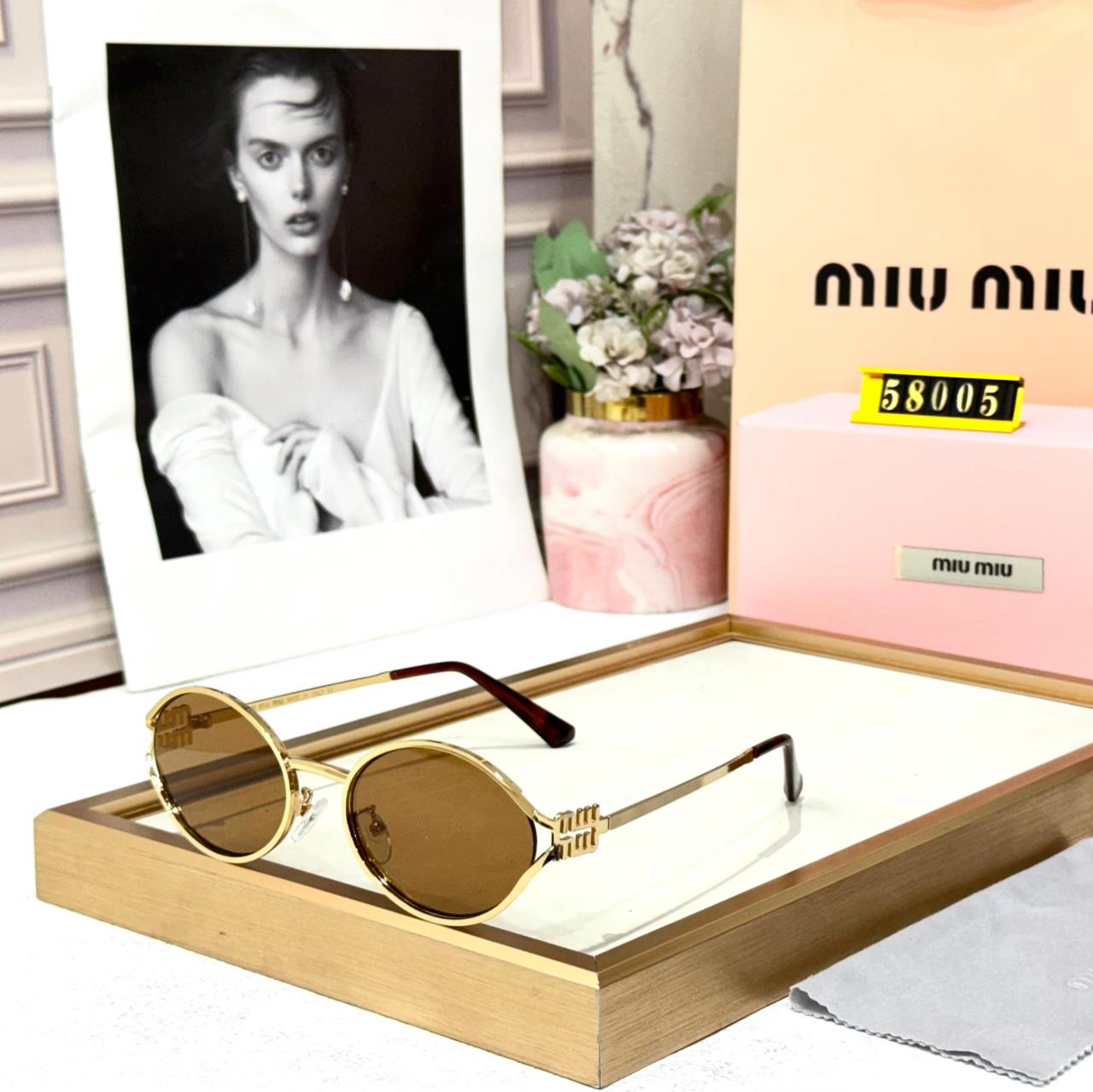 Miu Miu Round Metal Gold Frame Brown Sunglasses