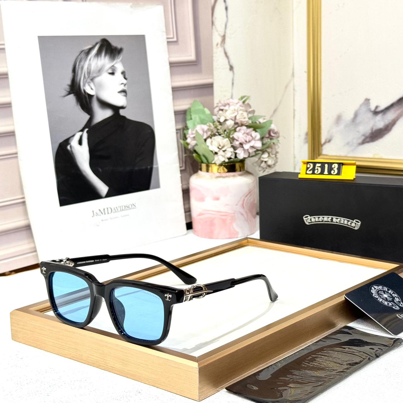Chrome Hearts Square Frame Black Acetate Blue Men’s Sunglasses