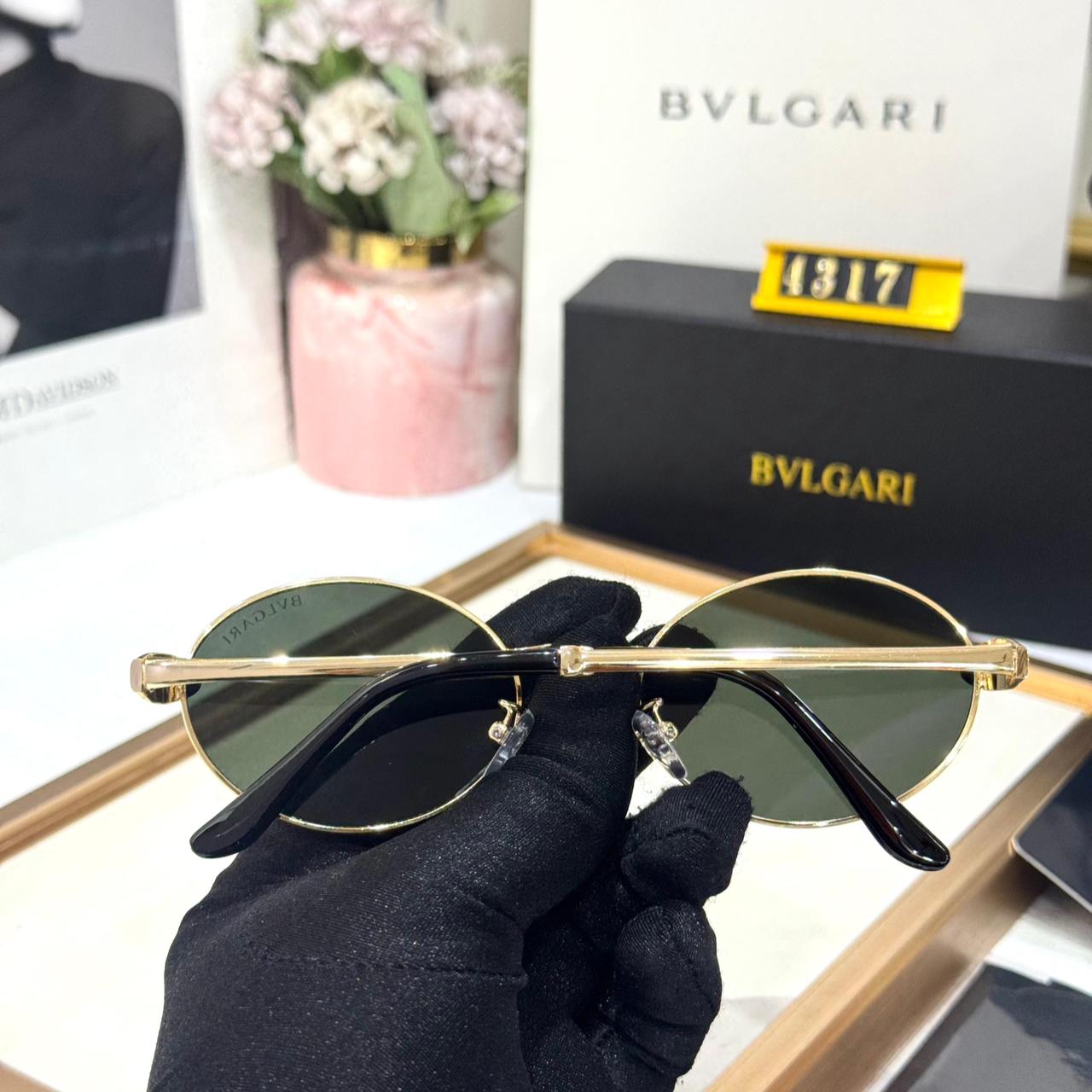 Bvlgari Round Frame Gold Metal Green Lens Women’s Sunglasses