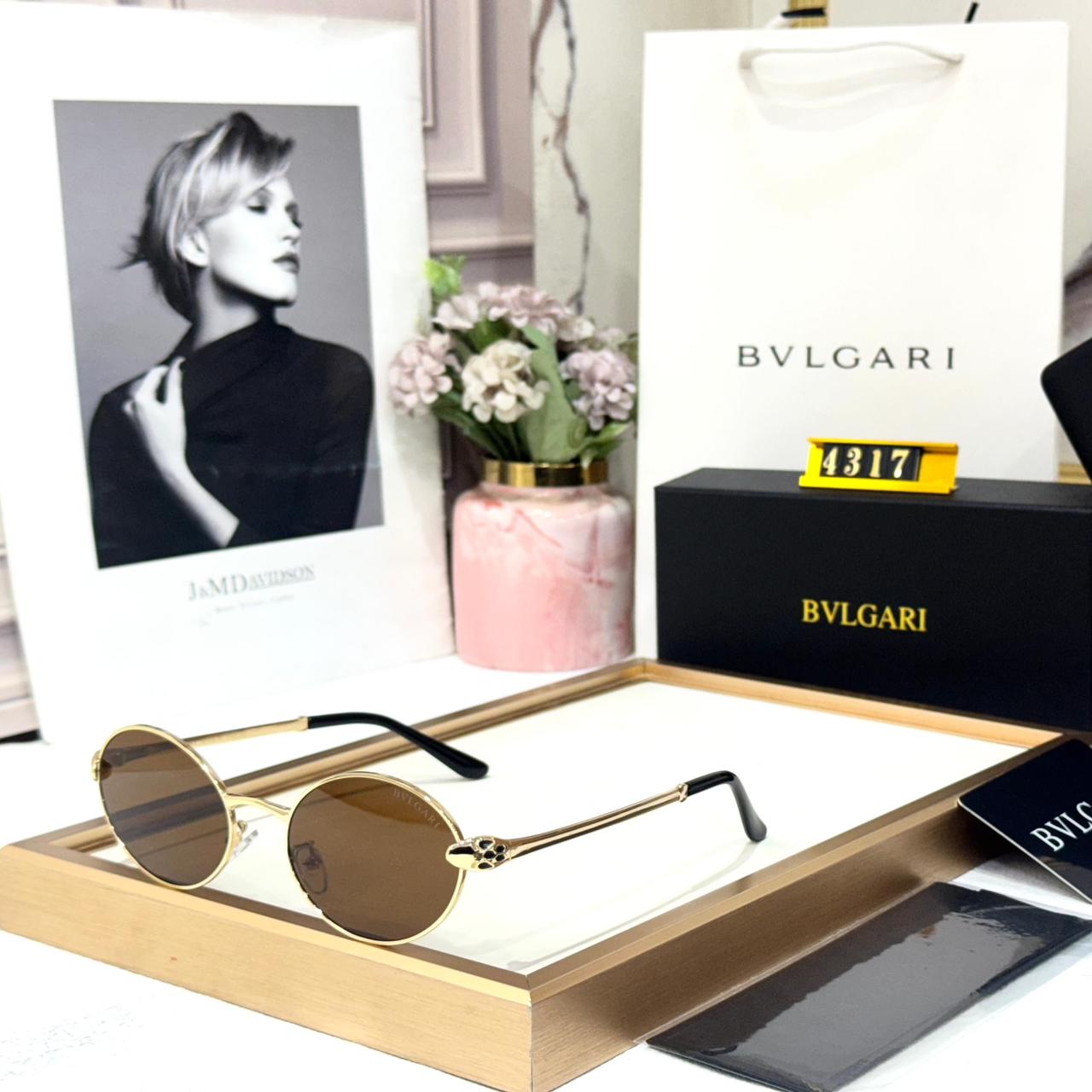 Bvlgari Round Frame Gold Metal Brown Lens Women’s Sunglasses