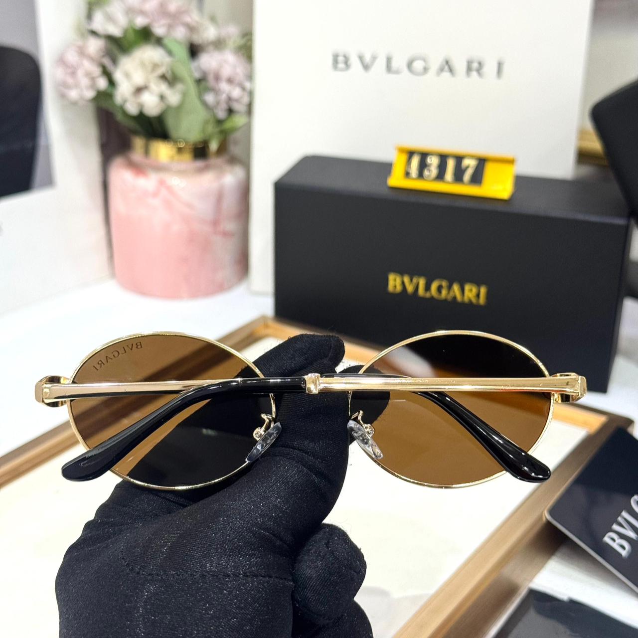 Bvlgari Round Frame Gold Metal Brown Lens Women’s Sunglasses
