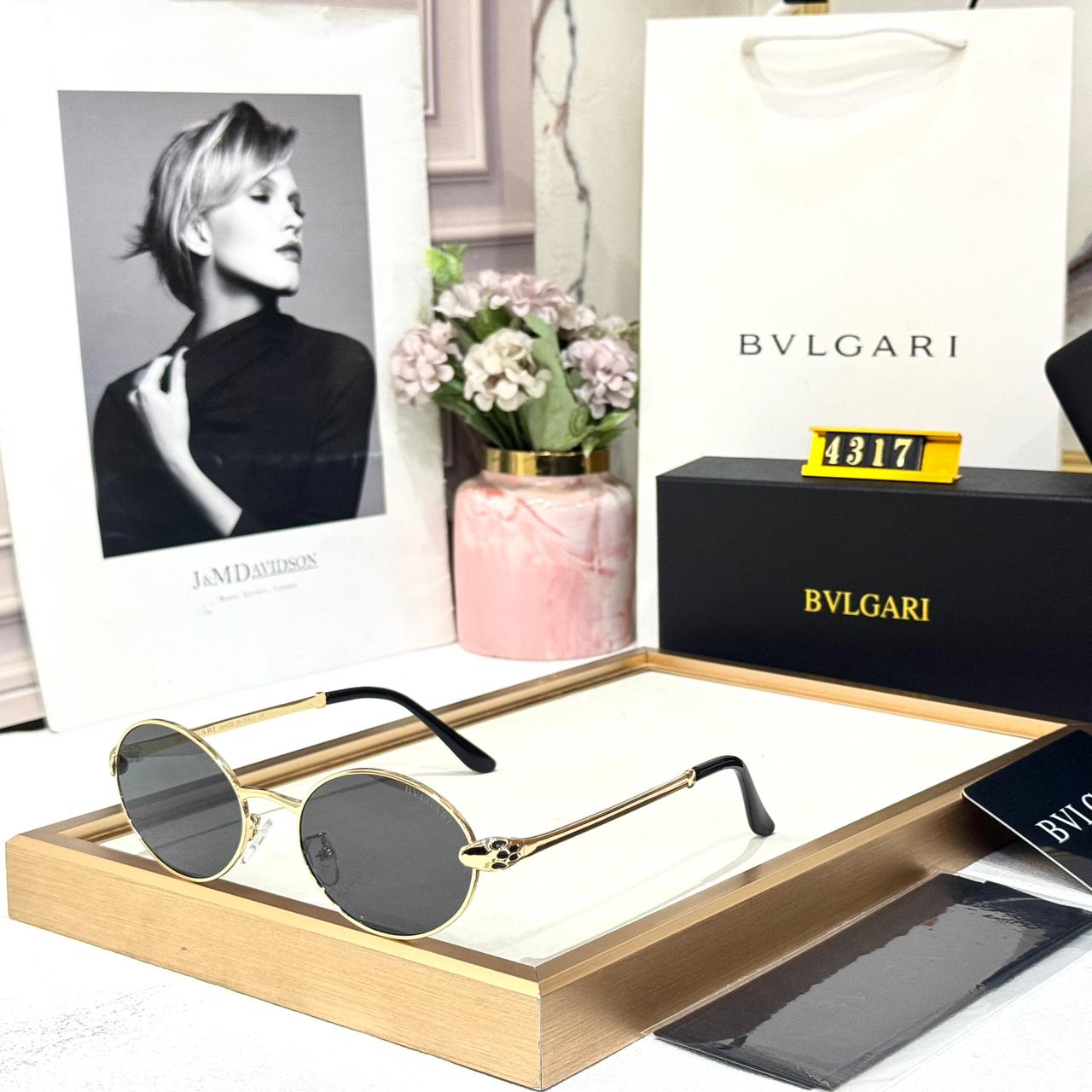 Bvlgari Round Frame Gold Metal Grey Lens Women’s Sunglasses