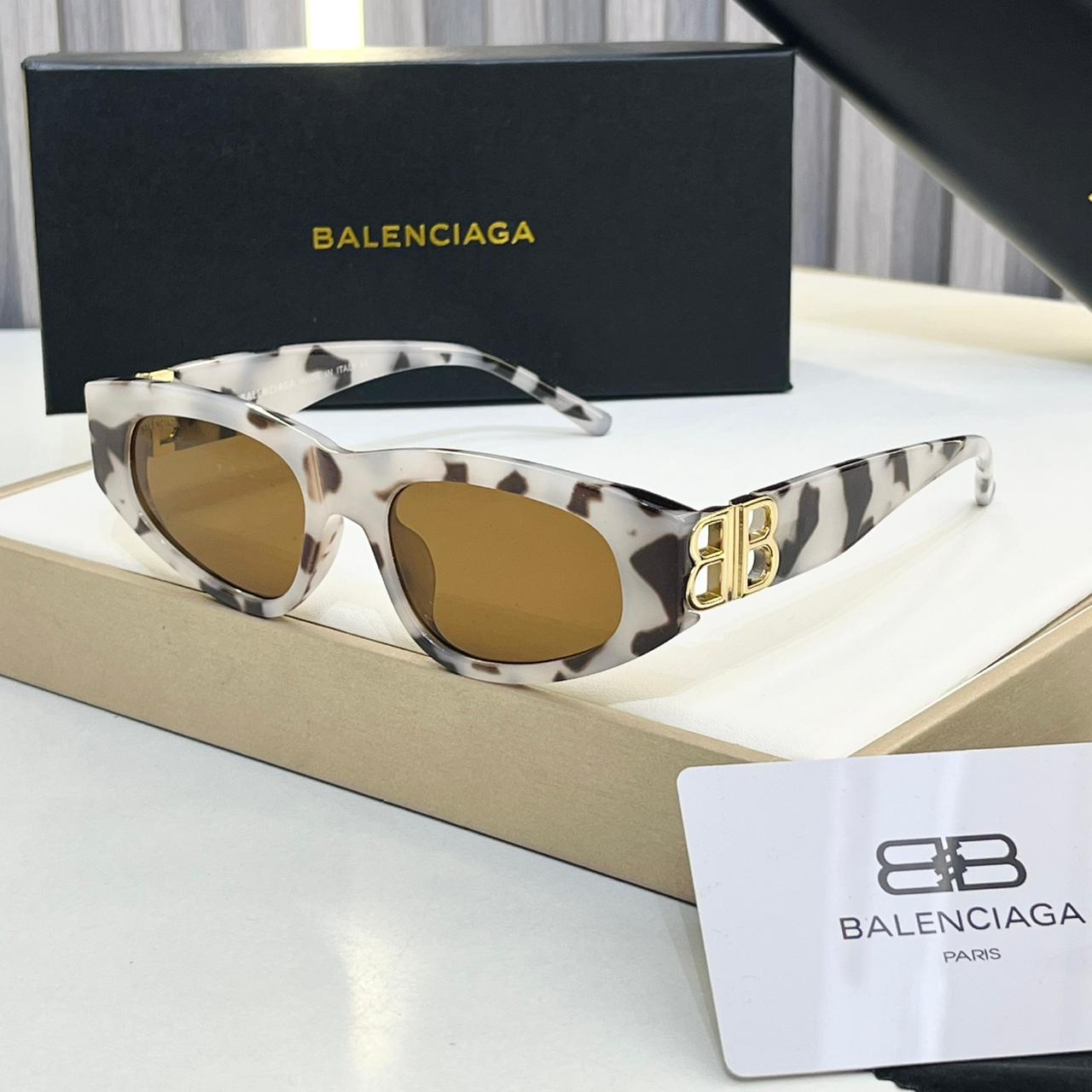 Balenciaga Grey Brown Rectangular Women Sunglass