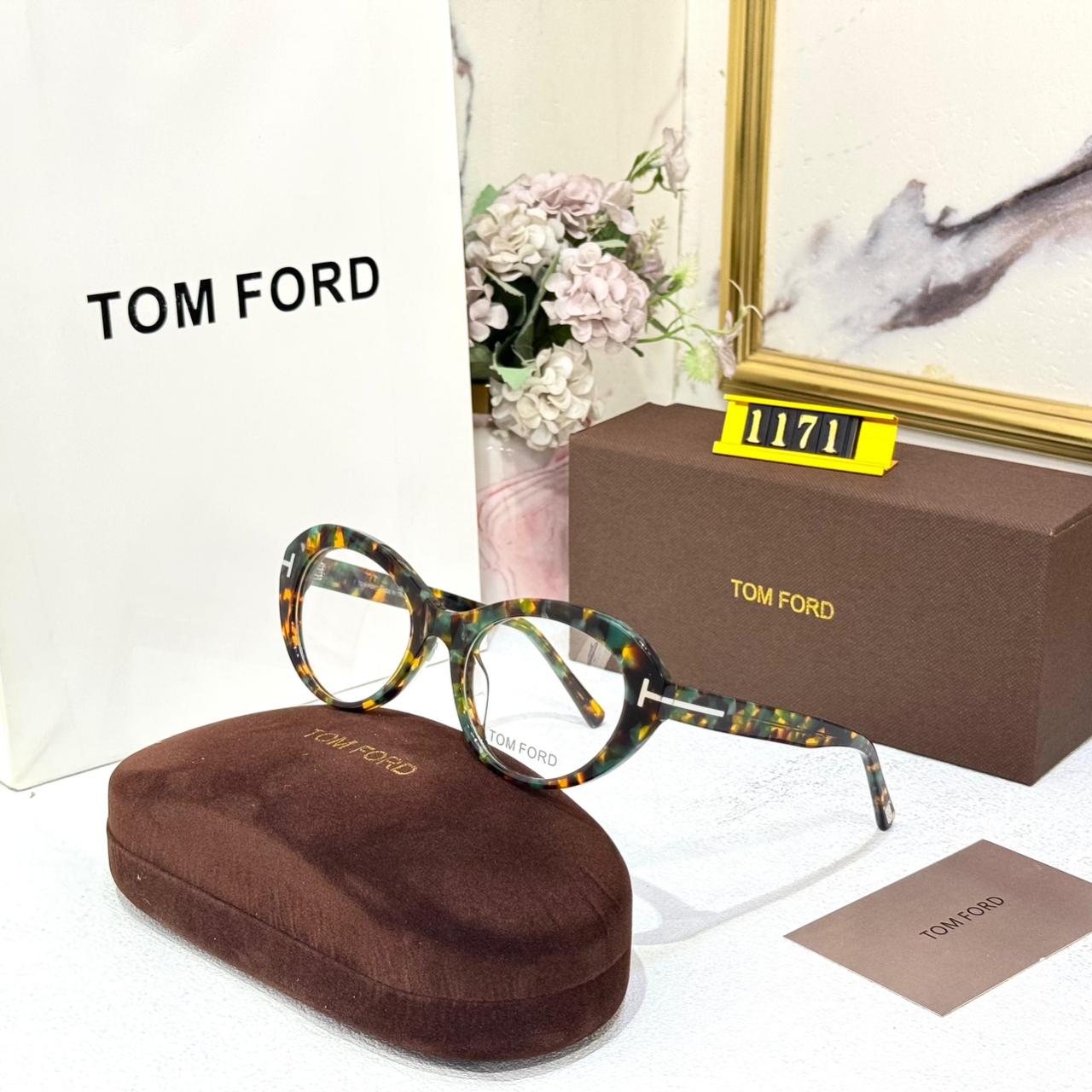 Tom Ford Round Frame Green Havana Acetate Women’s Eyeglasses