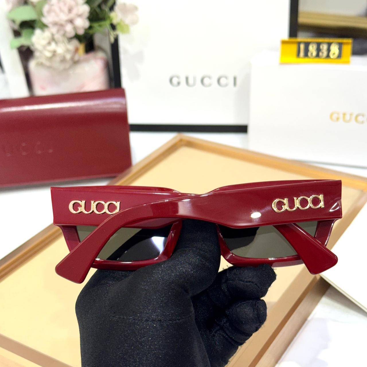 Gucci Statement Wine Red Rectangular Designer Grey Sunglasses