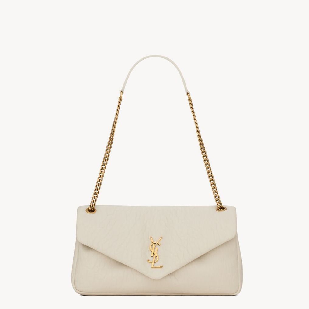 YSL White Calypso Medium Shoulder Bag