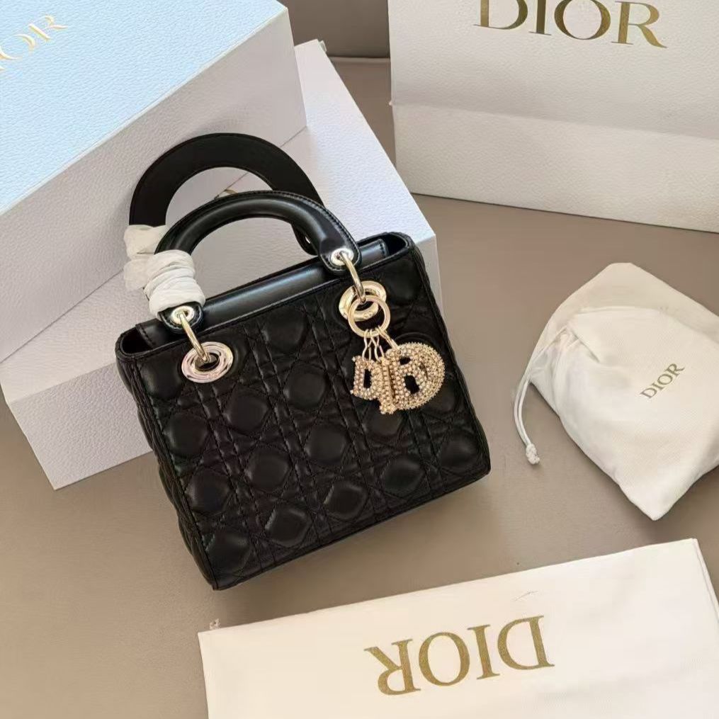 Dior Lady Dior Studded Black Mini Premium Handbag (With Double Box)