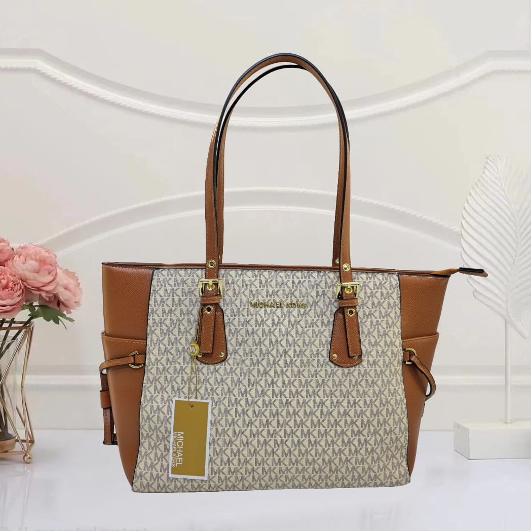 Michael Kors Beige Brown Voyager East West Tote