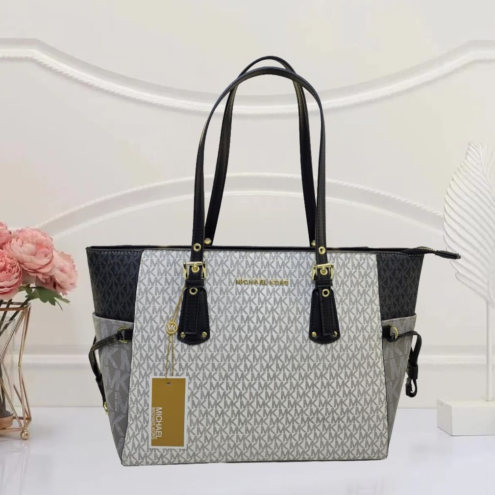 Michael Kors White Grey Voyager East West Tote