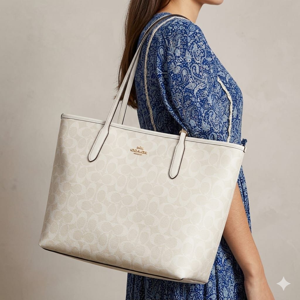 Coach Glacier White Large City Tote