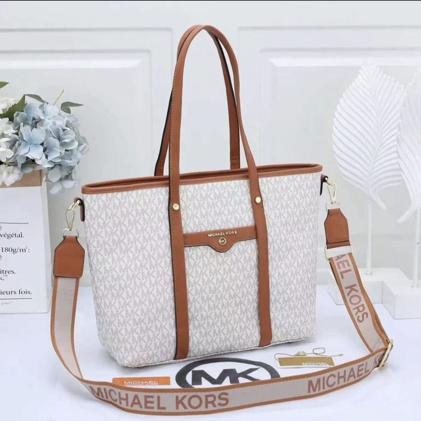 Michael Kors Beck Convertible Beige Brown Tote