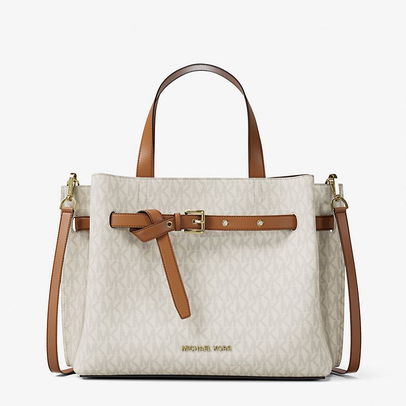 Michael Kors Laila Medium Beige Brown Satchel Bag