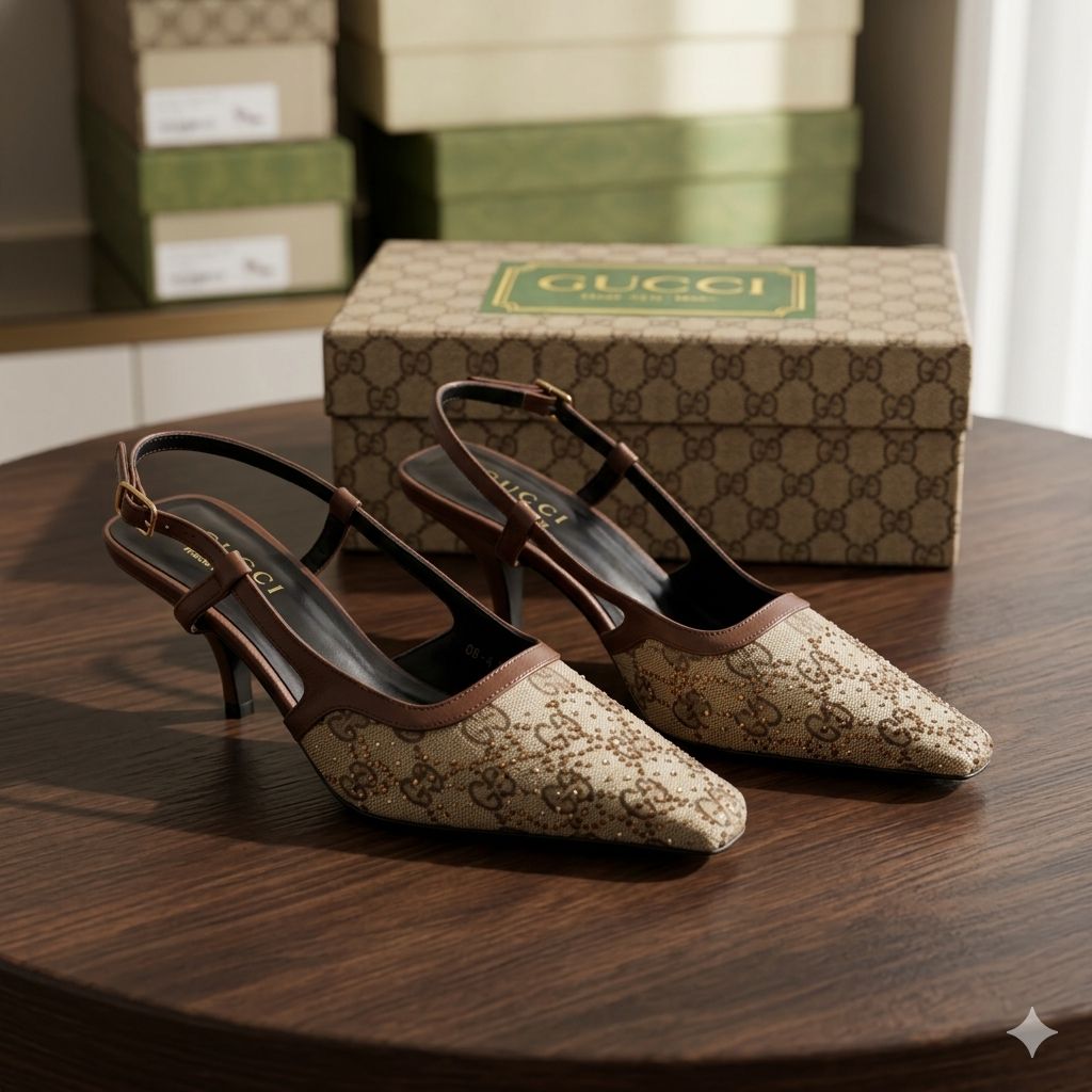 Gucci Beige And Ebony GG Canvas Heel