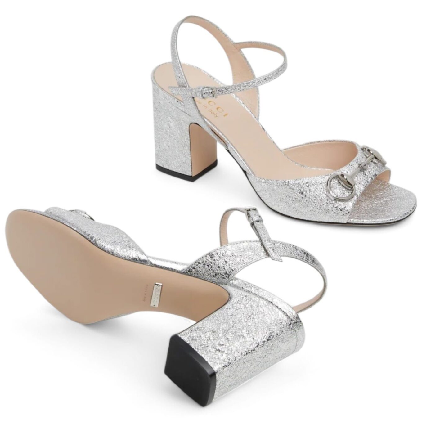Gucci Horsebit Mid Heel Silver Sandal