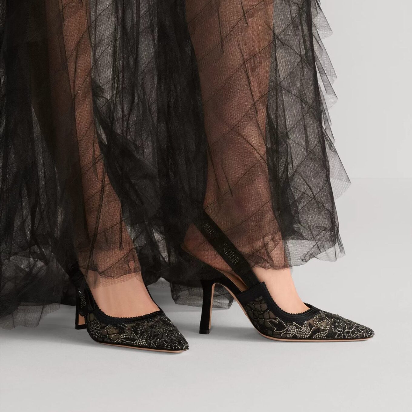 Jadior Black Millefori Crystal Slingback Pump